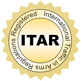 ITAR logo featuring a gold circle with the text "International Traffic in Arms Regulations."