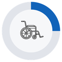 Donut chart illustrating the 25% statistic, with a wheelchair icon