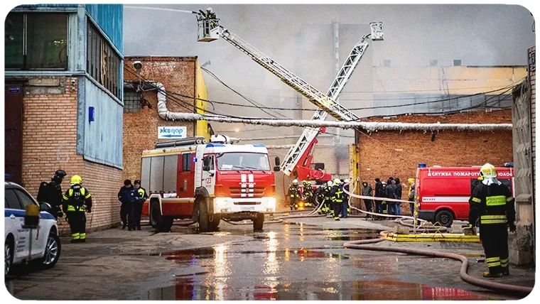 Employees evacuating a workplace during an emergency