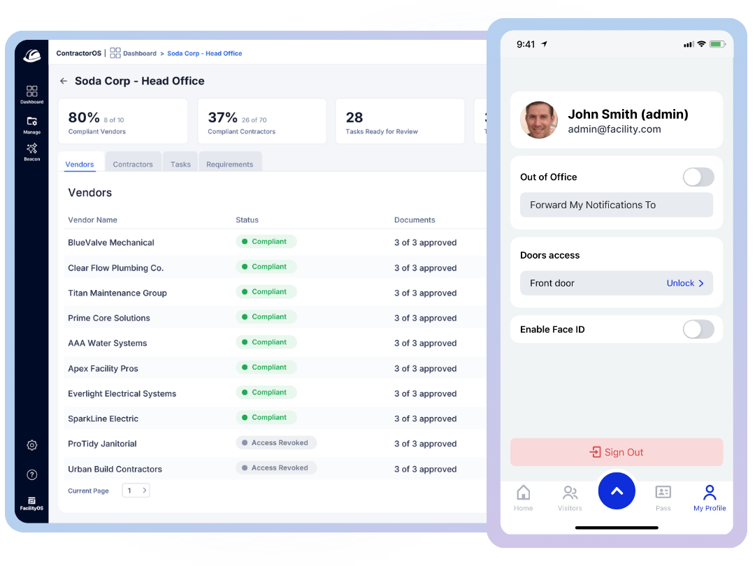 FacilityOS ROI and payback dashboard
