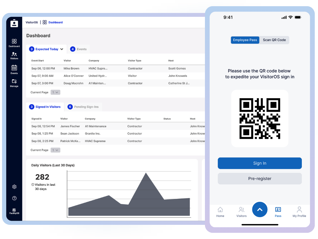 FacilityOS emergency readiness and visitor accountability screen